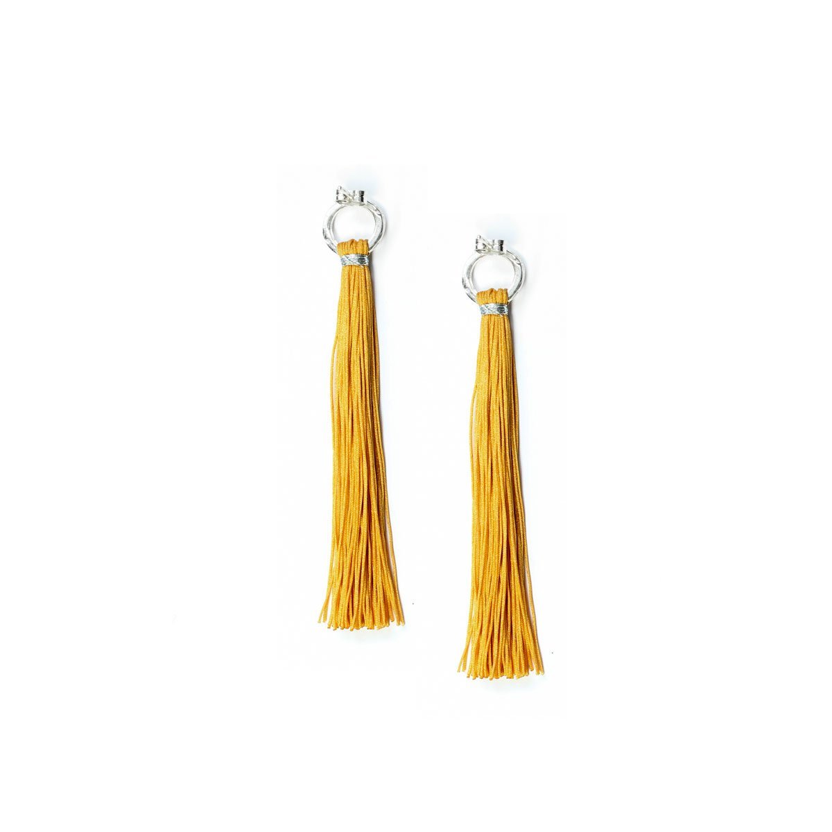 Yellow Beaded Long Fringe Earrings, Sead Bead Tassel Earrings (138)